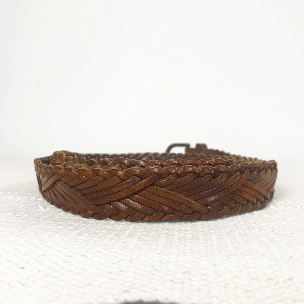 Vtg Italian Leather Braided Woven Western Belt Brown Womens size Small